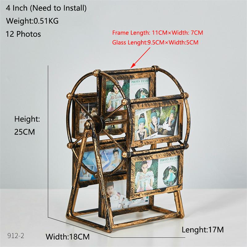5 Inch Classical Retro 360 Degree Rotation Ferris Wheel Photo Frame Romantic Unassembled DIY Pictures Frame Home Windmill Decor
