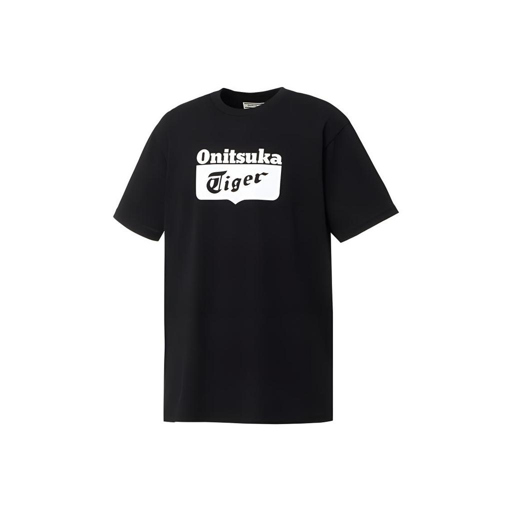 ONITSUKA TIGER Logo Print Round Neck Sports Short Sleeve Drop Shoulder T-Shirt Unisex T-Shirt Black White 2183B173-001