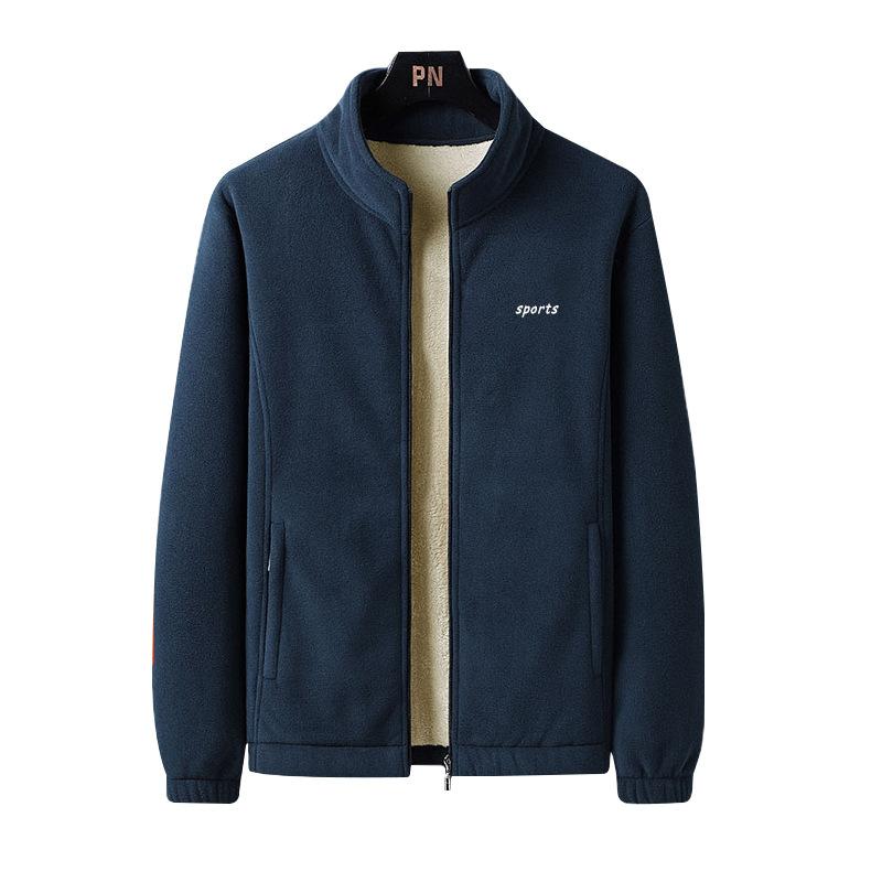 Large Size Fleece Jacket for Men's Double-sided Velvet Autumn and Winter Plus Velvet Thickened Warm Fleece Plush Lamb Velvet Stand Collar Jacket