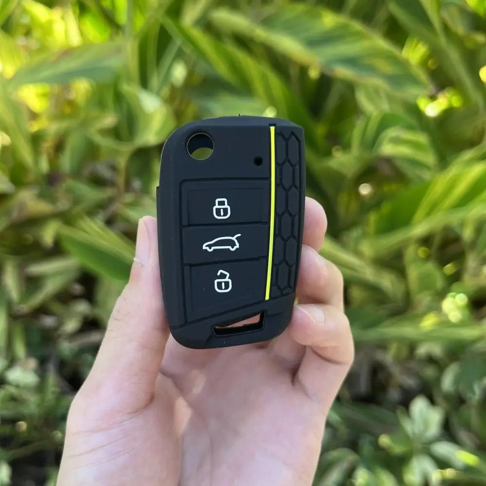 3 Button Silicone Car Key Case Cover for Volkswagen VW Polo Golf 7 MK7 for Skoda Octavia Combi SEAT Leon Ibiza CUPTRA Keychain