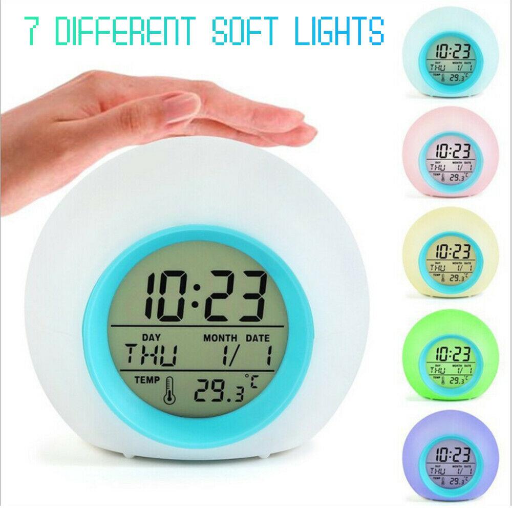 Kids Digital Alarm Clock Colors Changing Light Night LED Glowing