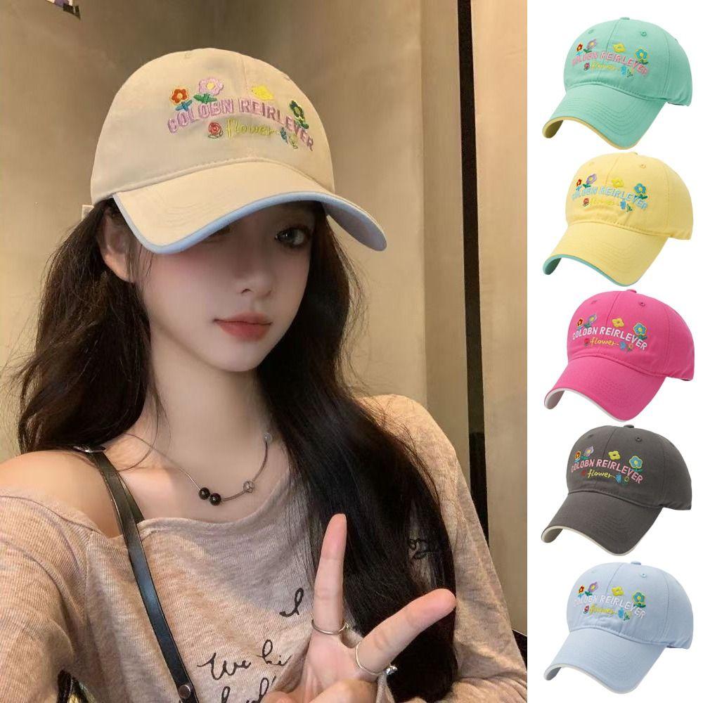 Cotton Floral Baseball Cap Letter Embroidered Streetwear Hats Casual Peaked Cap For Women Girls