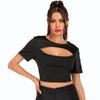 Summer Lady Sexy Hollow Crop Top Slim Elastic Black Short Sleeve T-shirt