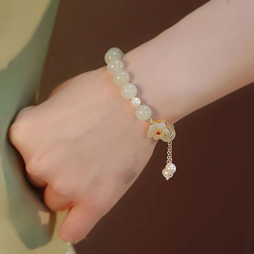 New Chinese Style Jade Bracelet Women's Ancient Style Flower Bead Bracelets Woven Hand Rope Girlfriends Jewelry
