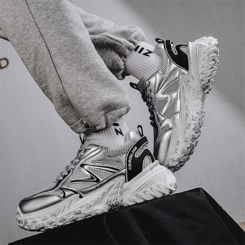 Herbst neue dicksohlige erhöhende Dad-Schuhe Mesh-Oberfläche atmungsaktiv und bequem modische Farbabstimmung personalisierte Reifensohle Sport Herrenschuhe