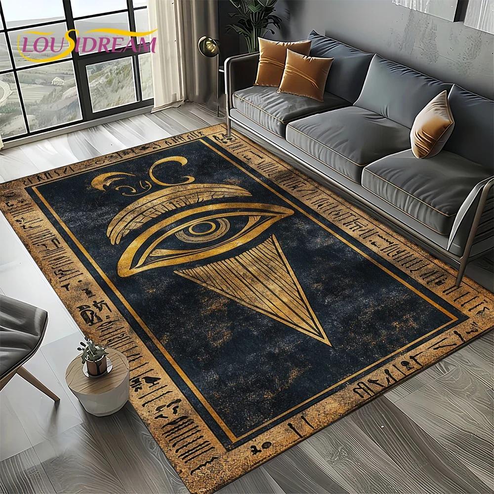 2025 Antikes Ägypten Hieroglyphen Mythologie Wandmalerei Teppich für Wohnzimmer Schlafzimmer Sofadekoration,Rutschfeste Bodenmatte