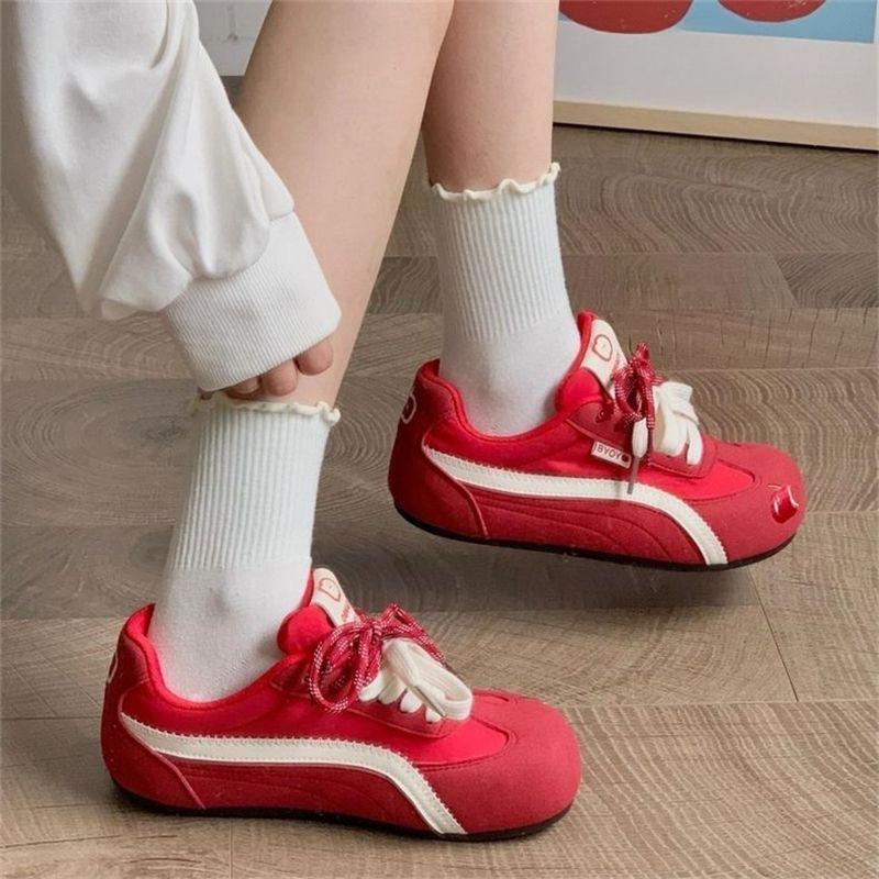 Damen-Rundzehenschuhe im Vintage-Stil, Modische Sportschuhe mit flachem Boden