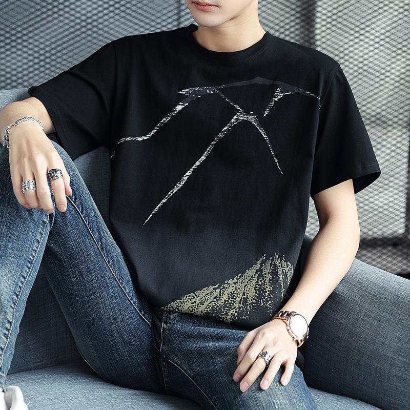 Summer Fashion Vintage Printing Pullover Cotton T-shirt Men Short Sleeve Casual All-match Tee Top