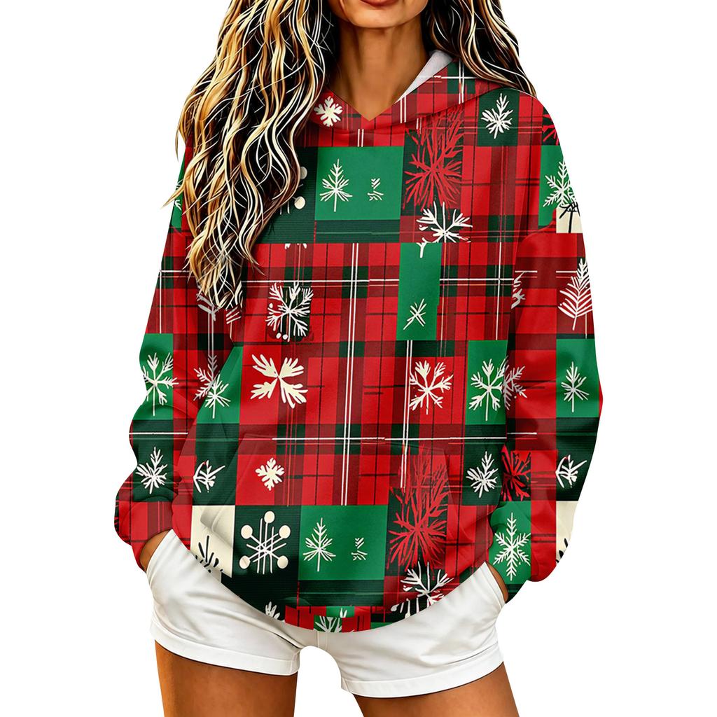 Women's Casual Long Sleeve Pullover Hoodie with Christmas Print for Holiday Occasions