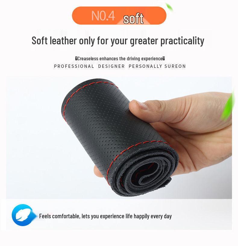 Χειροποίητο Κάλυμμα Τιμονιού από Γνήσιο Δέρμα, Αντιολισθητικό, Άνω Στρώμα από Δέρμα Αγελάδας που Απορροφά τον Ιδρώτα, Καθολικό για Όλες τις Εποχές.