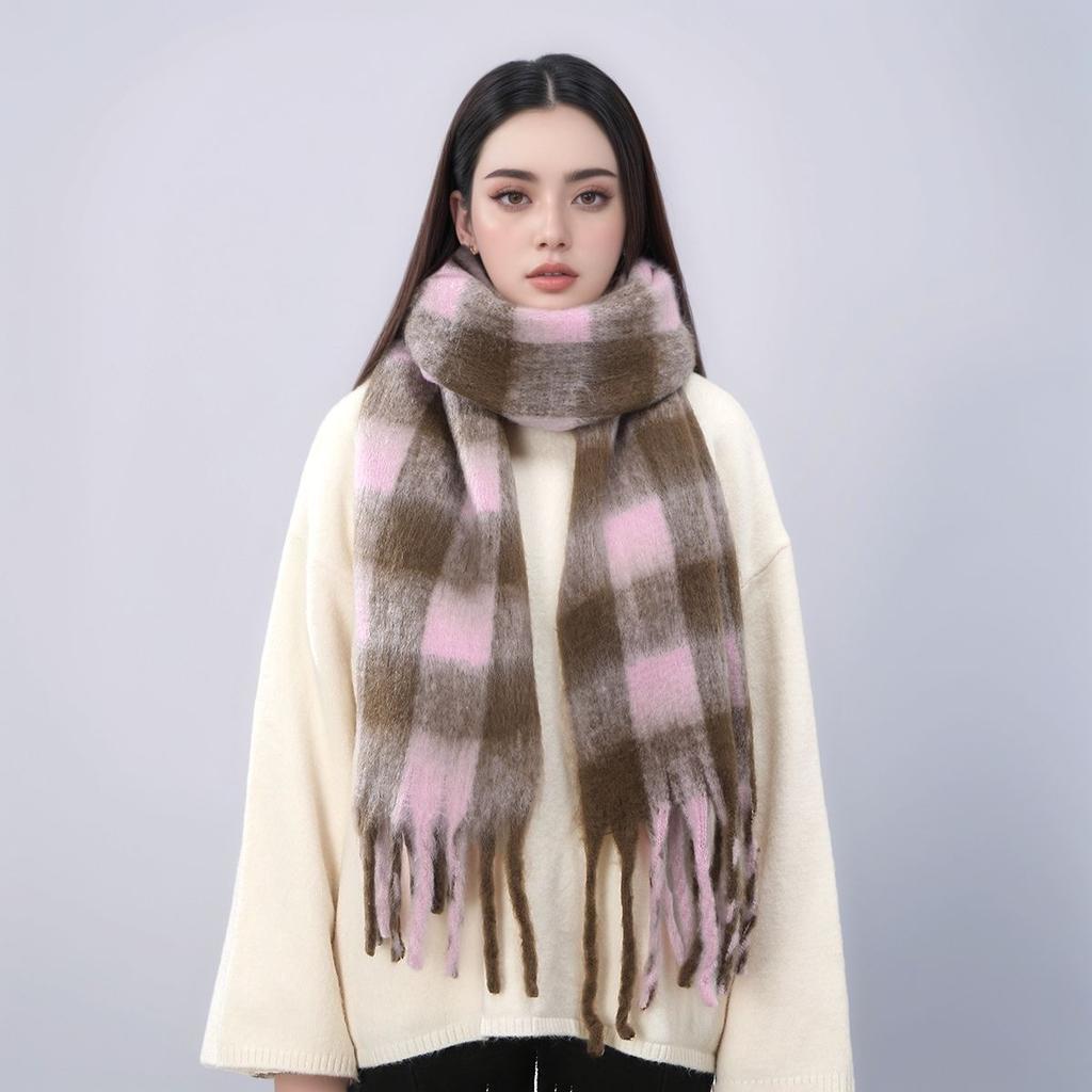 Winter Warm Women Cashmere Scarf Plaid Striped Print Neckerchief Pashmina Thicken Lady Casual Tassel Shawls And Wraps 200*40Cm