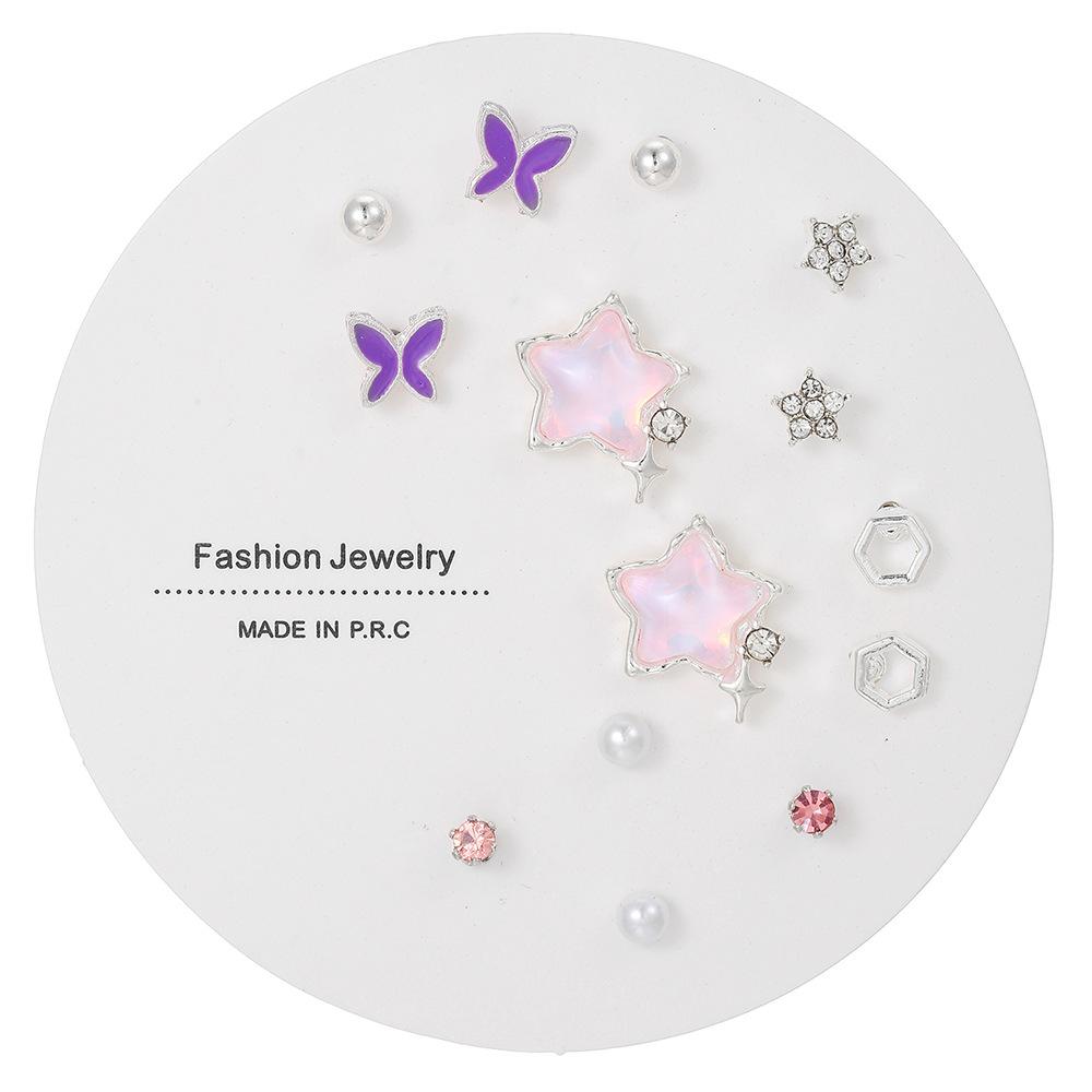 Titanium Steel One-week Stud Earrings 1 Combination Korean Fringed Bow Ins Versatile Cute Earrings for Women