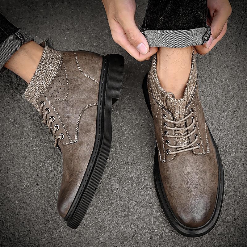 Fashion Men's round headed high top leather shoes Luxury quality minimalist design  leisure business office autumn and winter boots