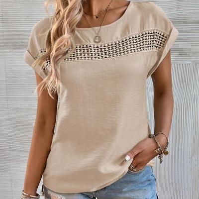 Γυναικεία μόδα Καλοκαιρινή Άνοιξη Casual μονόχρωμη στάμπα με κοντό μανίκι O λαιμόκοψη μπλούζες και πουκάμισα