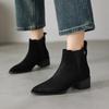 Krazing Pot Cow Suede Nubuck Winter Round Toe Chelsea Boots Med Heels Slip on Basic Design Metal Rivets Women Ankle Boots