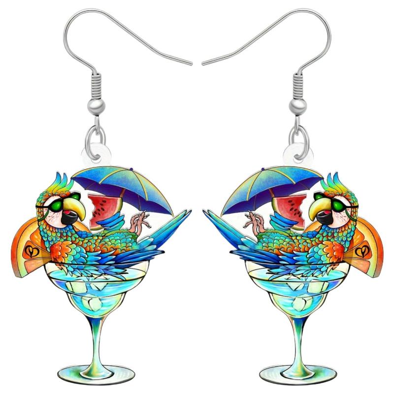 Double-Sided Flamingo Pendant Earrings, Summer Bird Print, Ideal for Vacation, Beach Party, Perfect Gift