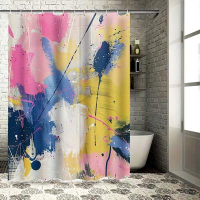 Rideau de douche de salle de bain rose bleu jaune coloré polyester imperméable décoratif impression 3D article de décoration intérieure