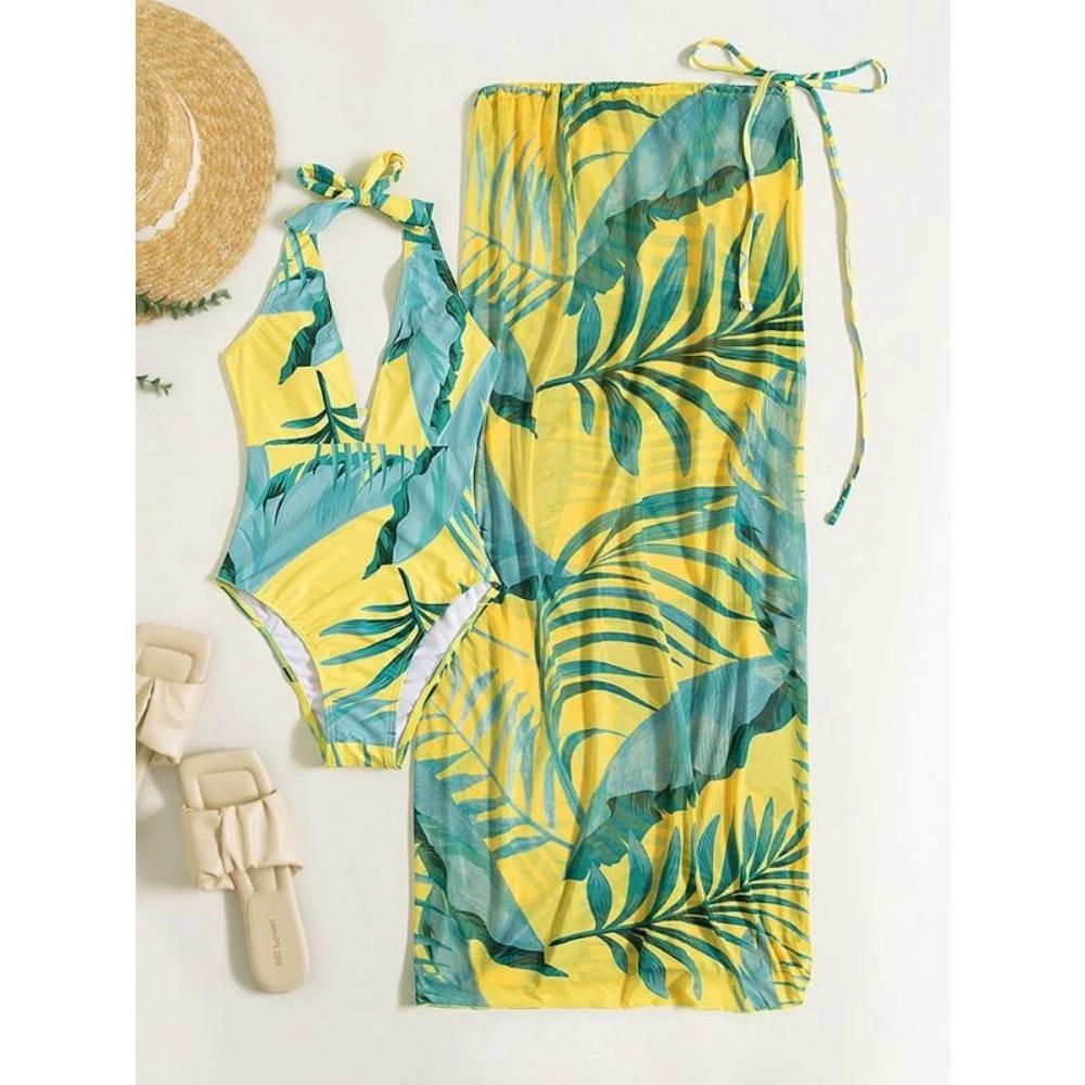 

Европейский и американский принтованный цельный купальник модный длинный пряжа пляжное бикини XL