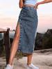 Denim High Women Fashion Waist Skirt Slit Long Jean Skirt