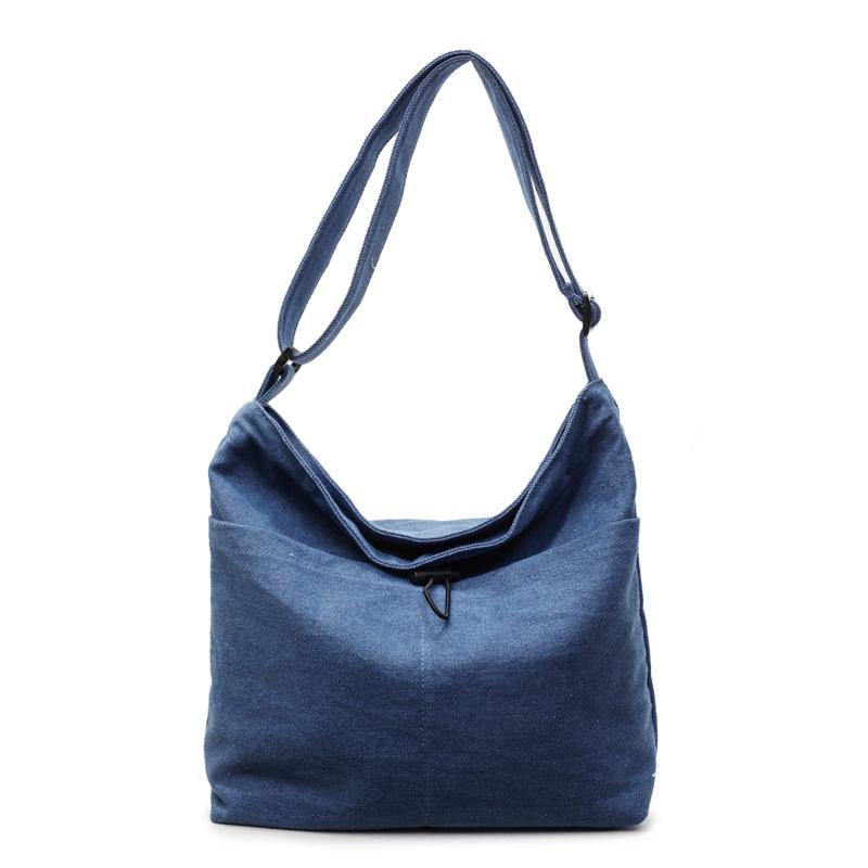 Large Capacity Drawstring Bucket Bag Women's Denim Crossbody Bag Commuter Shoulder Bag