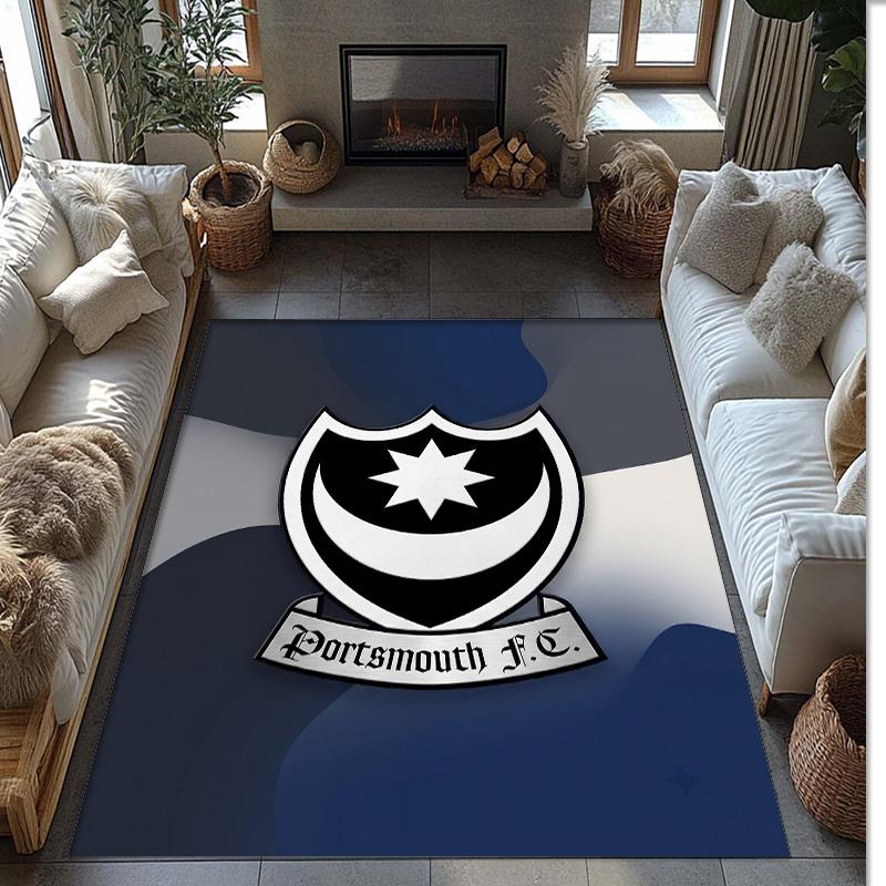 Tappeto Morbido Area Rug con Motivo Calcio Portsmouth FC Antiscivolo Tappeto per Pavimento Interno Tappetino Decorazione Sportiva per Camera da Letto