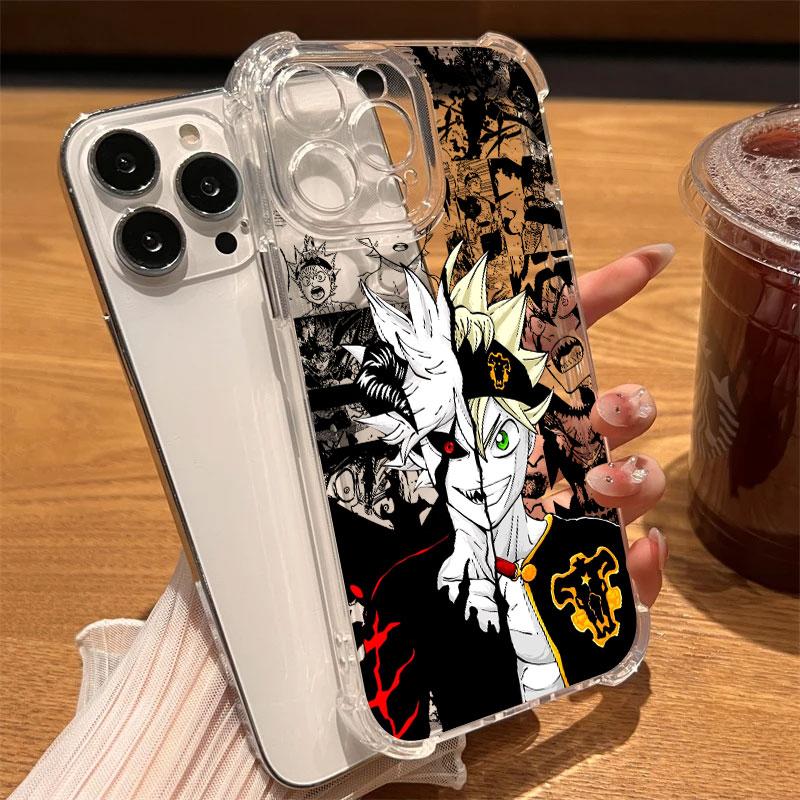 Blacks Anime Clovers Phone Case Clear For iPhone 17 16 14 15 11 12 13 Pro Max 16 E 15 Plus 17Air Soft Shockproof Anti-fall Cover