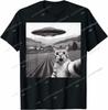 Funny Cat Selfie with Alien UFO Cat Lover Gifts for Unisex Men Women Kids TShirt