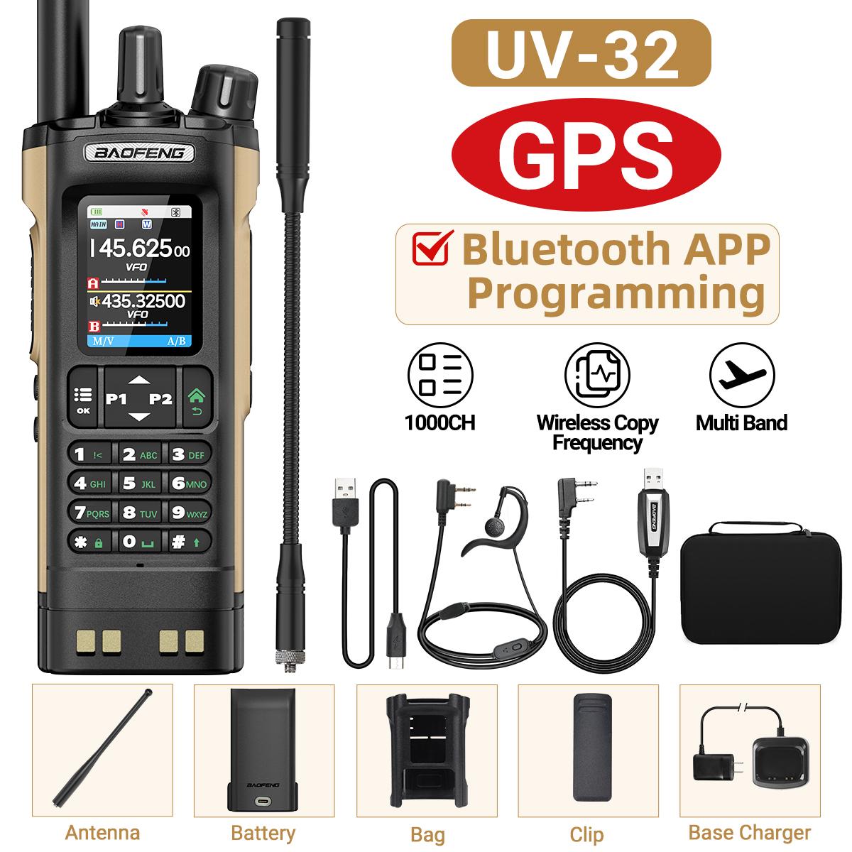 BAOFENG UV-32 Walkie Talkie GPS Multi Band 10W Bluetooth Draadloze Programmering Frequentie Kopiëren 1000CH Lange Afstand Amateur Tweerichtingsradio EURO
