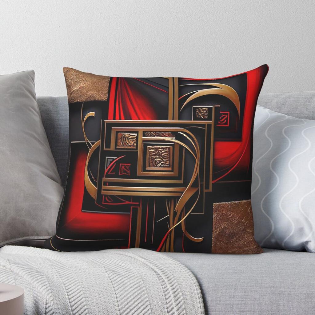 Modern Abstract Red Black Gold Square Pillowcase Polyester Linen Velvet Creative Zip Decor Sofa Cushion Cover