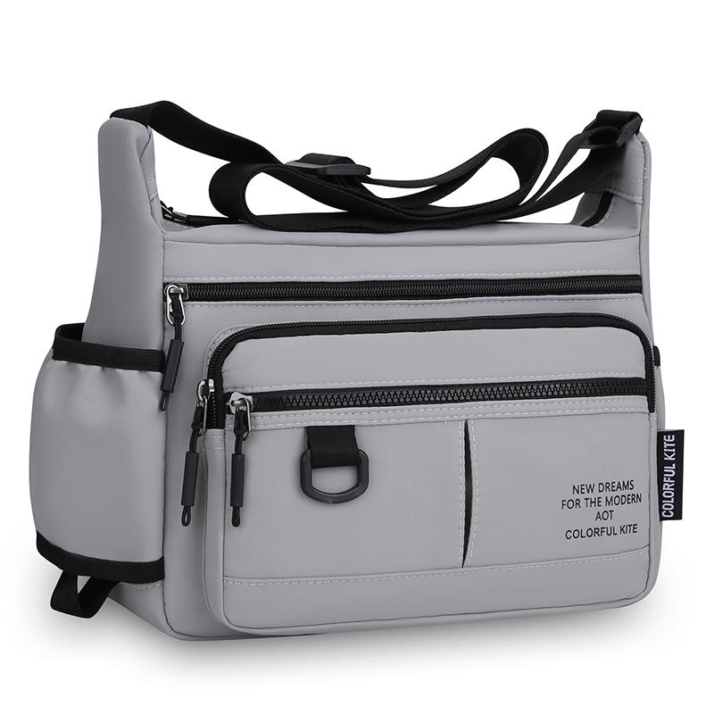 Multi-Zipper Pocket Men Shoulder Crossbody Bag with Bottler Holder Large Space Casual Messenger Bag for Outdoor Daily Use