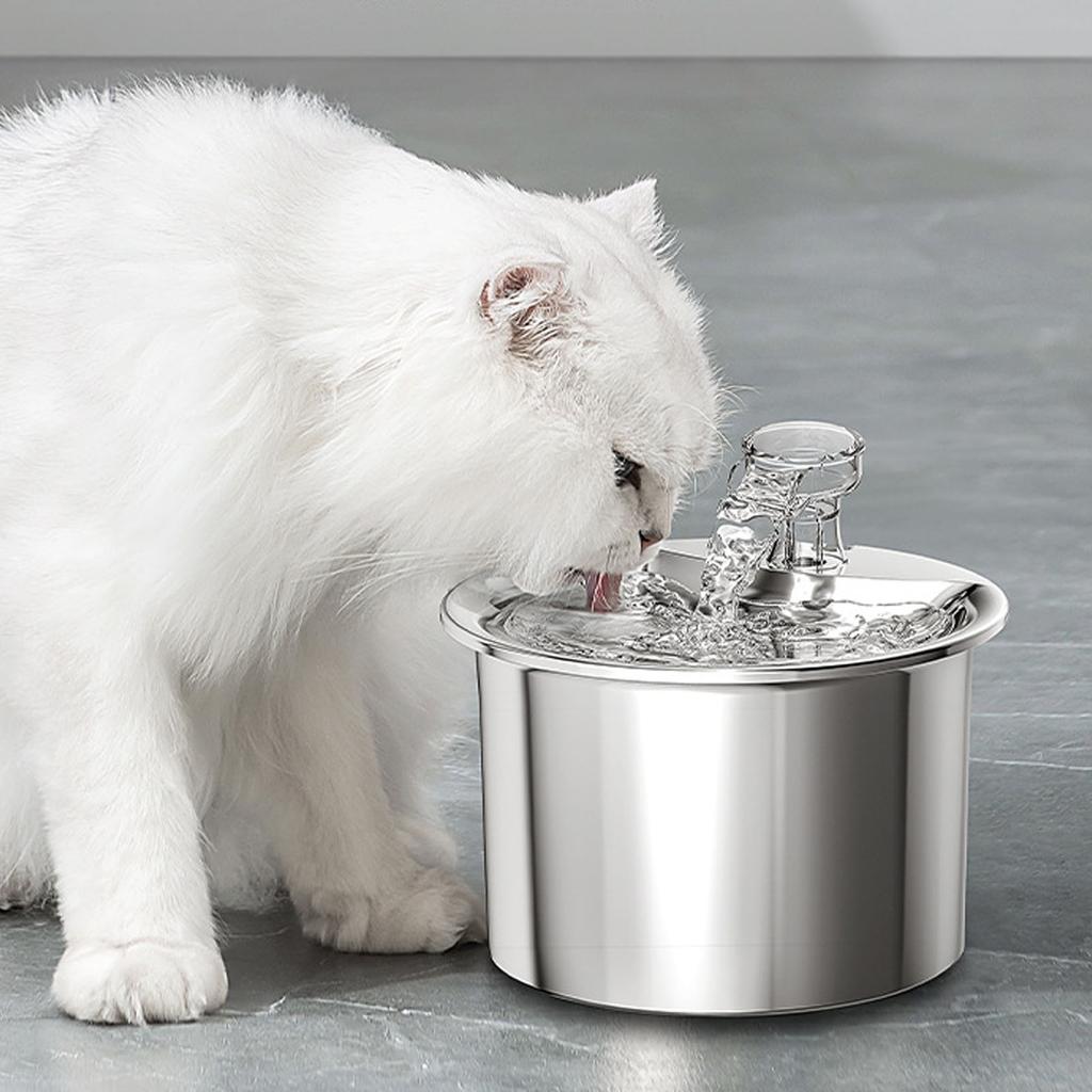 Cat Water Fountain Smart Super Silent Automatic Circulation Filtration Stainless Steel Pet Fountain EU Plug