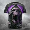 T-shirt da uomo con stampa teschio horror, estate, girocollo, manica corta, alla moda, vestibilità larga, abbigliamento streetwear vintage da uomo