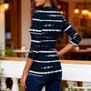 Women's Slim Bottom T-shirt Fashion Casual Stripe Printing Round Neck Pullover 3/4 Sleeve Top