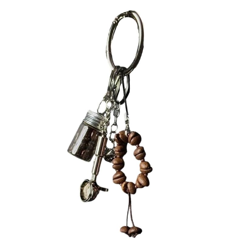 

Coffee Lover Gift Resin Metal Keychain Vintage Braided Cord Design Compact Keyring for Accessories 1