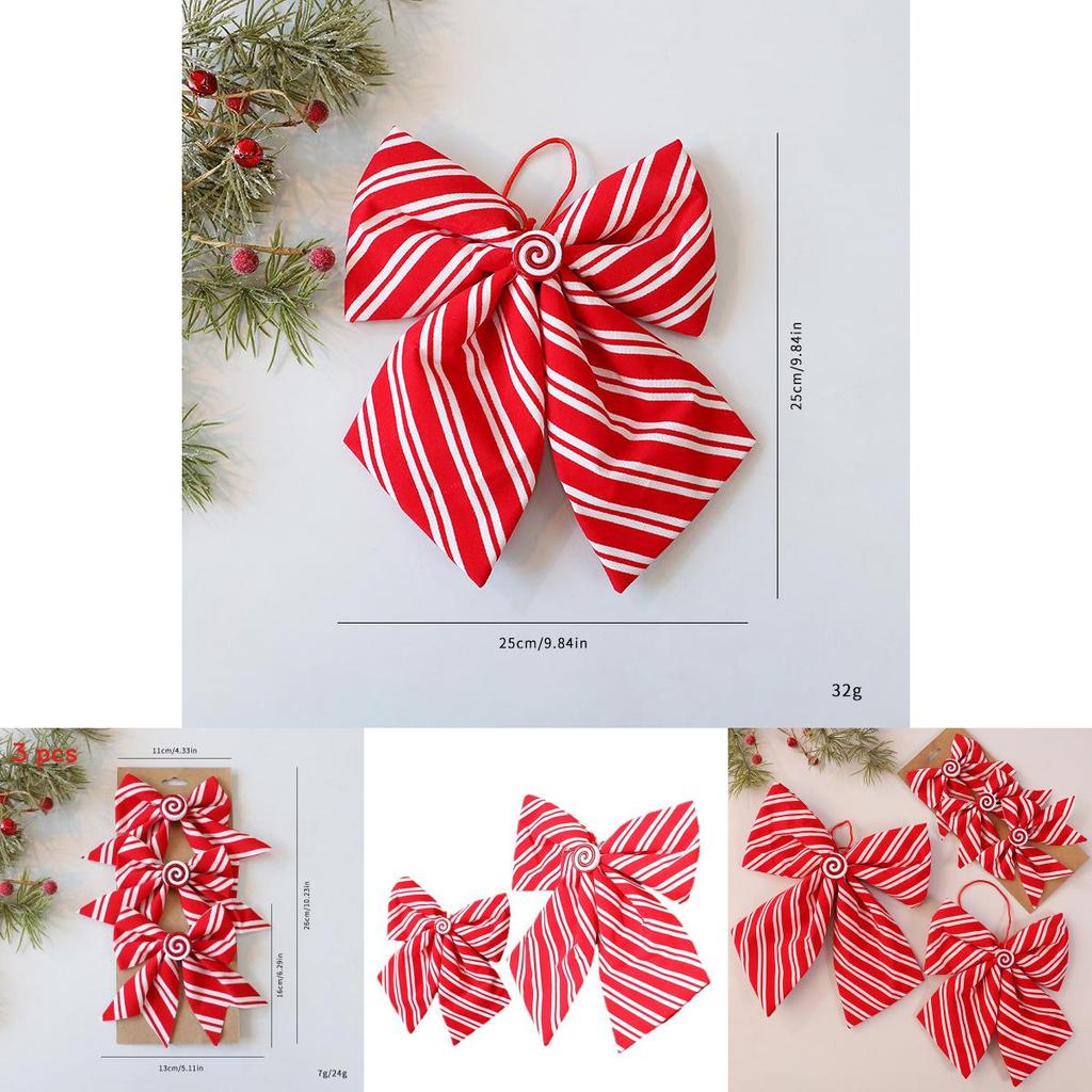Red And White Diagonal Stripe Bow Pendant For Holiday Scene Decor