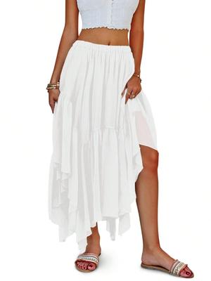 Women's Bohemian Maxi Skirt Flowy Asymmetric High Low Hem Casual Skirt