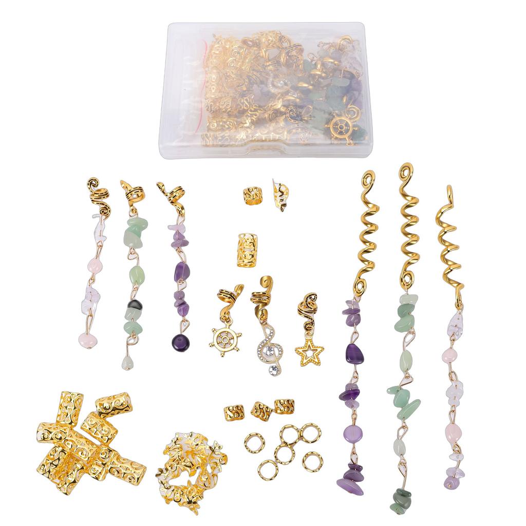40pcs Dreadlock Hair Accessories Alloy Braid Hair Pendant DIY Hair Jewelry Gold with Storage Box