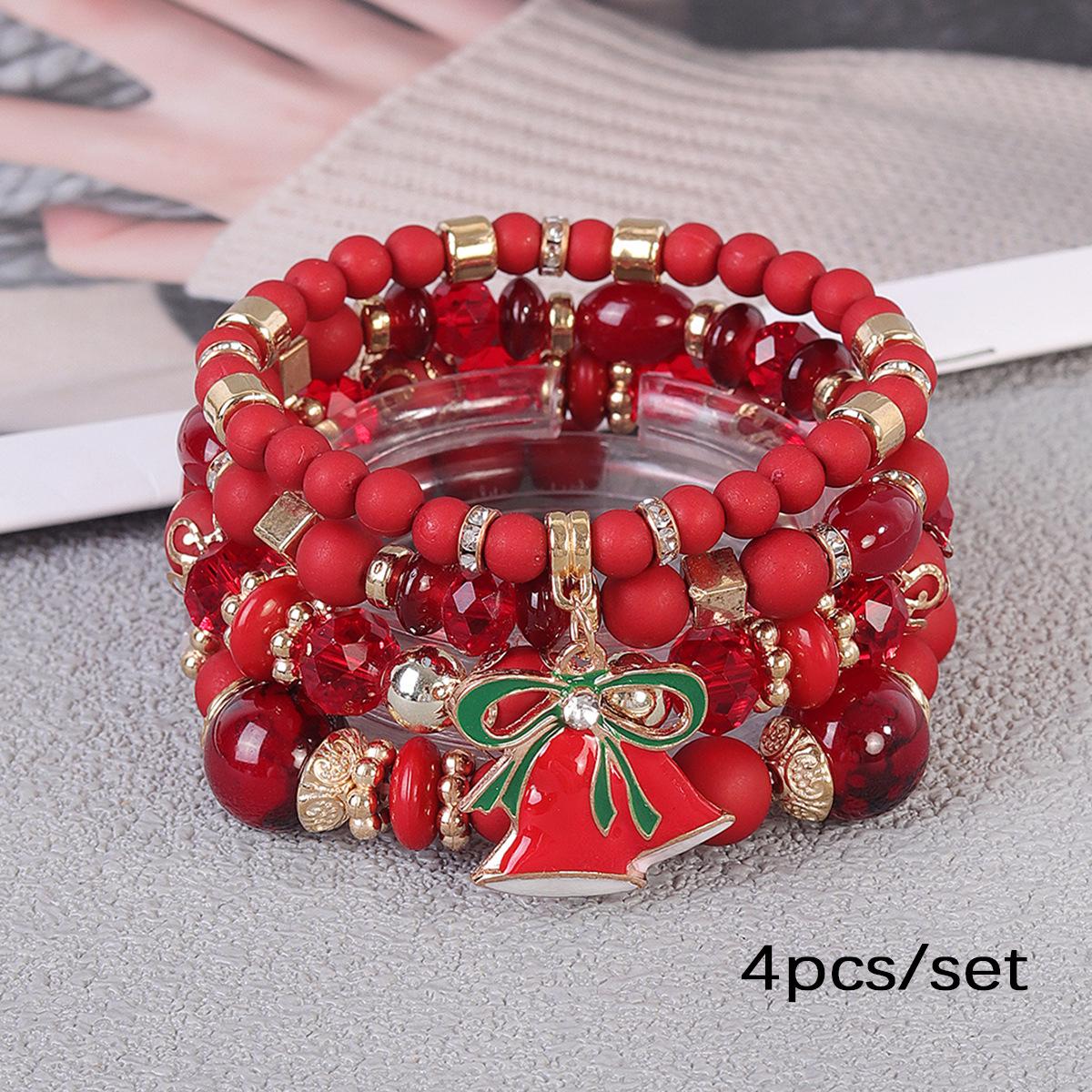 

New European & American Bohemian Multilayer Elastic Bracelet with Christmas Bells червоний