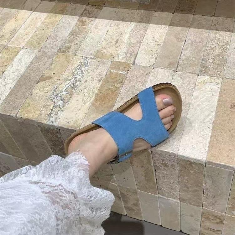 Fashion Fashion Faux Suede Cork Slippers Women Summer Non Slip Beach Slides Sandals Woman Open Toe Comfort Unisex Home Shoes Plus Size