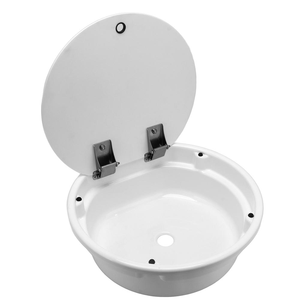 430mmx140mm/16.93x5.51in RV Kitchen Sink Round White Acrylic Hand Wash Basin Sink with Lid for Carav
