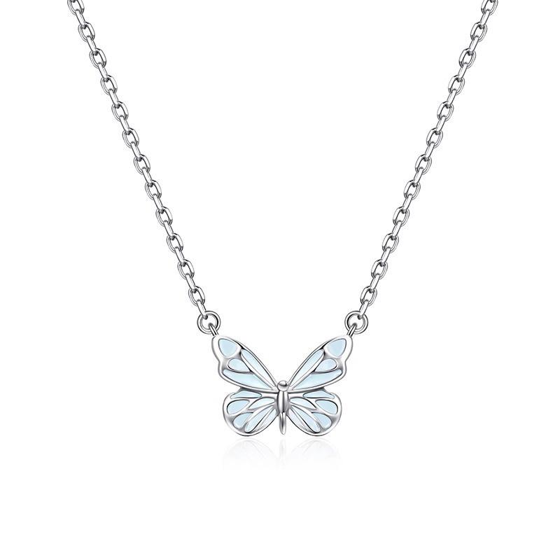 Elegant Butterfly Pendant Necklace Women Sterling Enamel Glow Design Minimalist Fashion Jewelry Gift