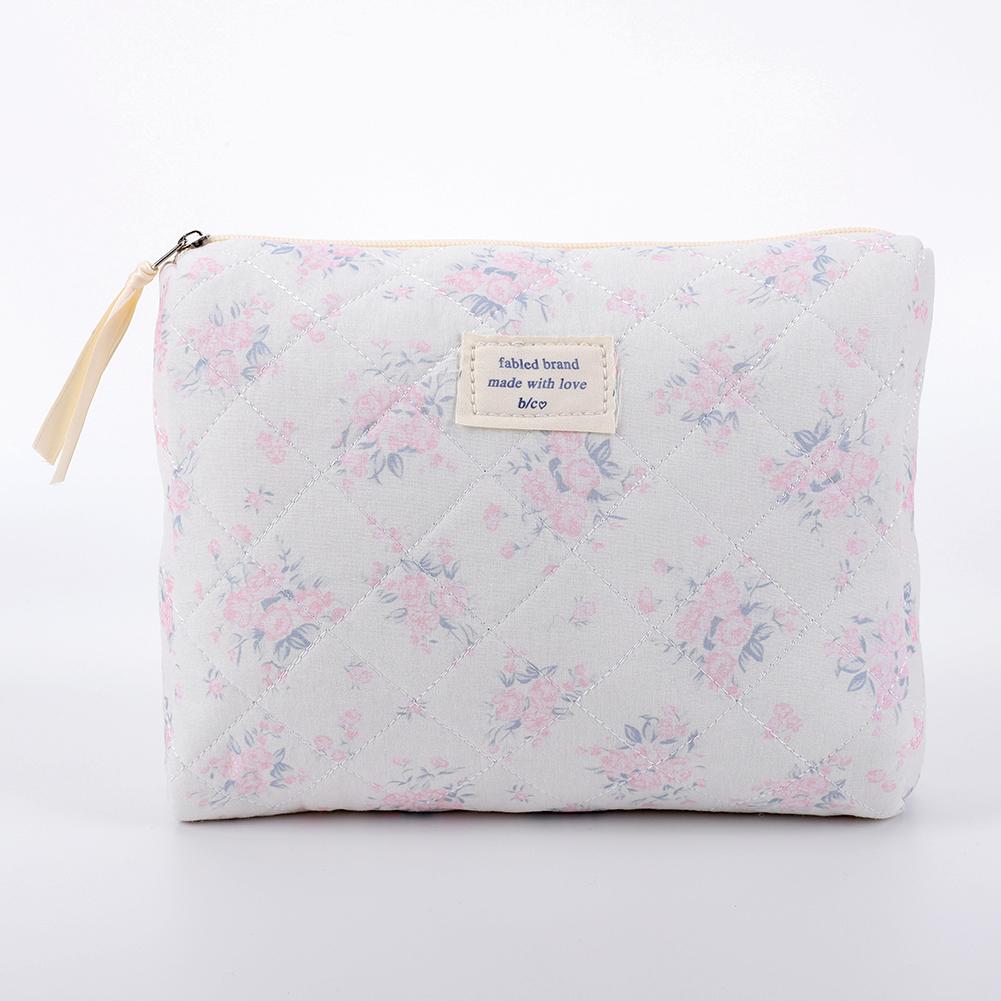Women Lady Makeup Bag Purse Lightweight Quilted Checkered Makeup Bag Toiletry Zipper Storage Pouch for Cosmetics Makeup Brushes