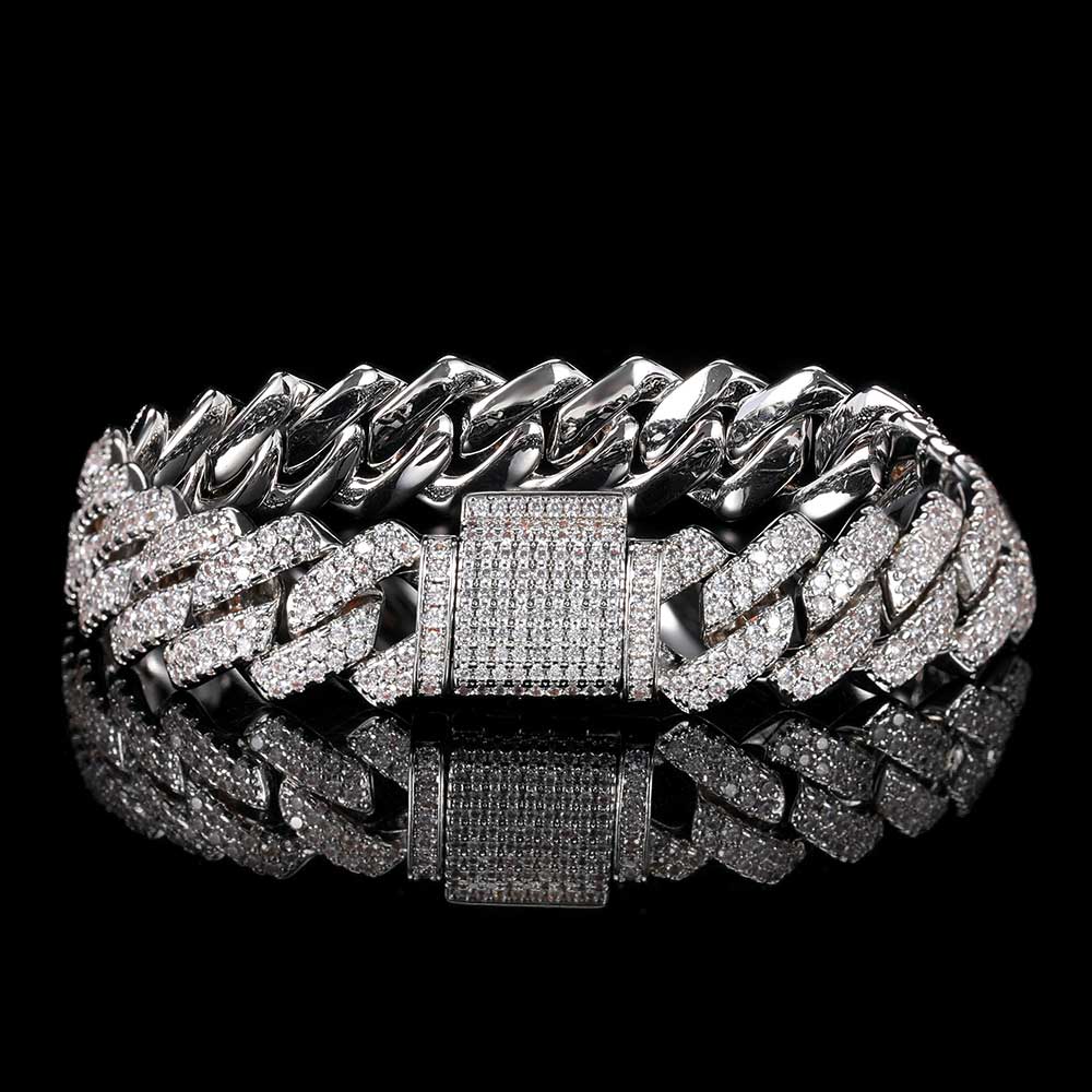 14mm Full Diamond Cuban Bracelet for Women Silver Plated Iced Out CZ Cuban Link Bracelet Fine Jewelry