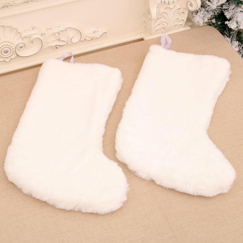 Pure White Plush Christmas Stocking Christmas Gift Bag Christmas Decoration Pendant Stocking Gift