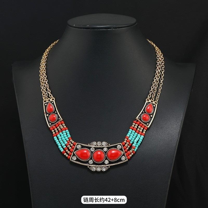 Tibetan Vintage Exotic Bohemian Necklace Nepalese Clavicle Chain Pendant Forehead Ornament Female