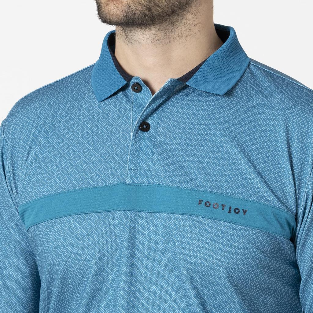 FootJoy Men's FJ Outline Print Long Sleeve Mesh Polo Shirt, Fjord Blue, Size L (FJ-F24-S04, 32182-L)