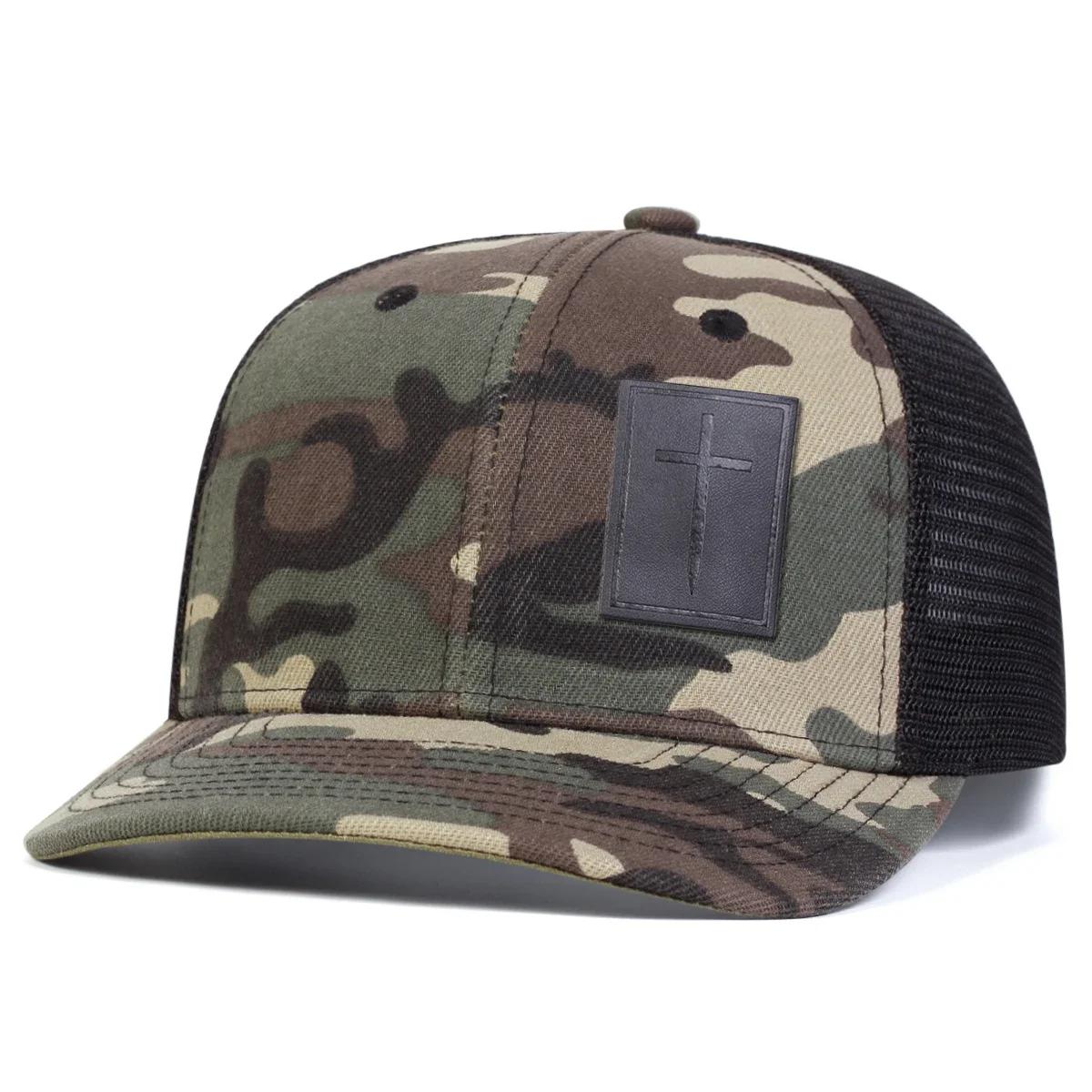 

Unisex Cross Black Leather Label Baseball Net Caps Spring Summer Outdoor Sunscreen Hat Adjustable Casual Trucker Hats