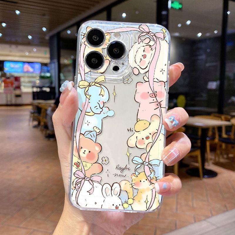 Fun butter bear applies to iPhone17promax Apple 16 mobile phone case 14/13 transparent 15pro all-inclusive.