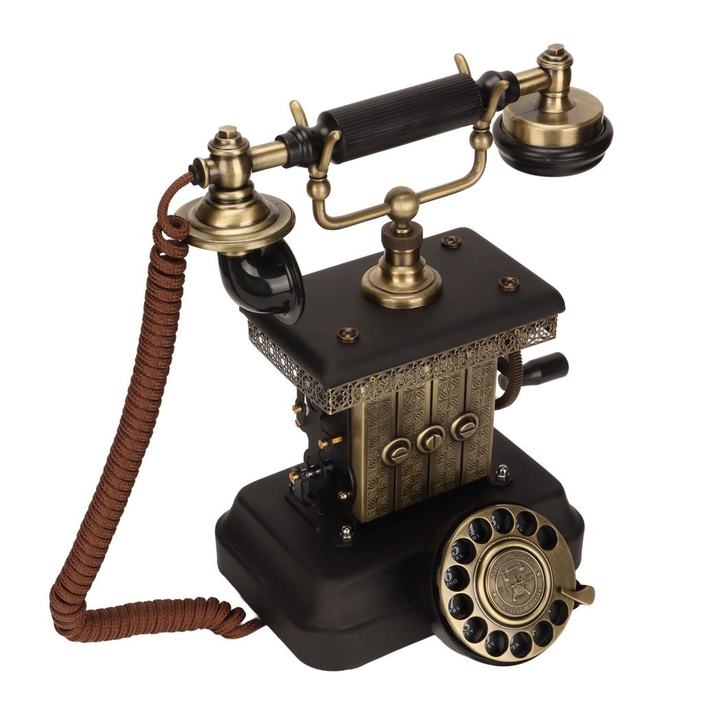 Antique Corded Telephone Rotating Dialing Decorative Vintage Phone Landline with Redialing Key for Living Room Bedroom