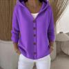 Cardigan con Cappuccio in Maglia Casual da Donna Autunno Inverno Colore Unico Bottoni Moda